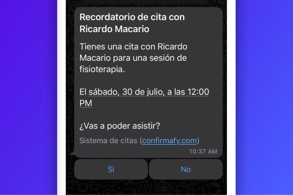 Mensagem de confirmação de presença