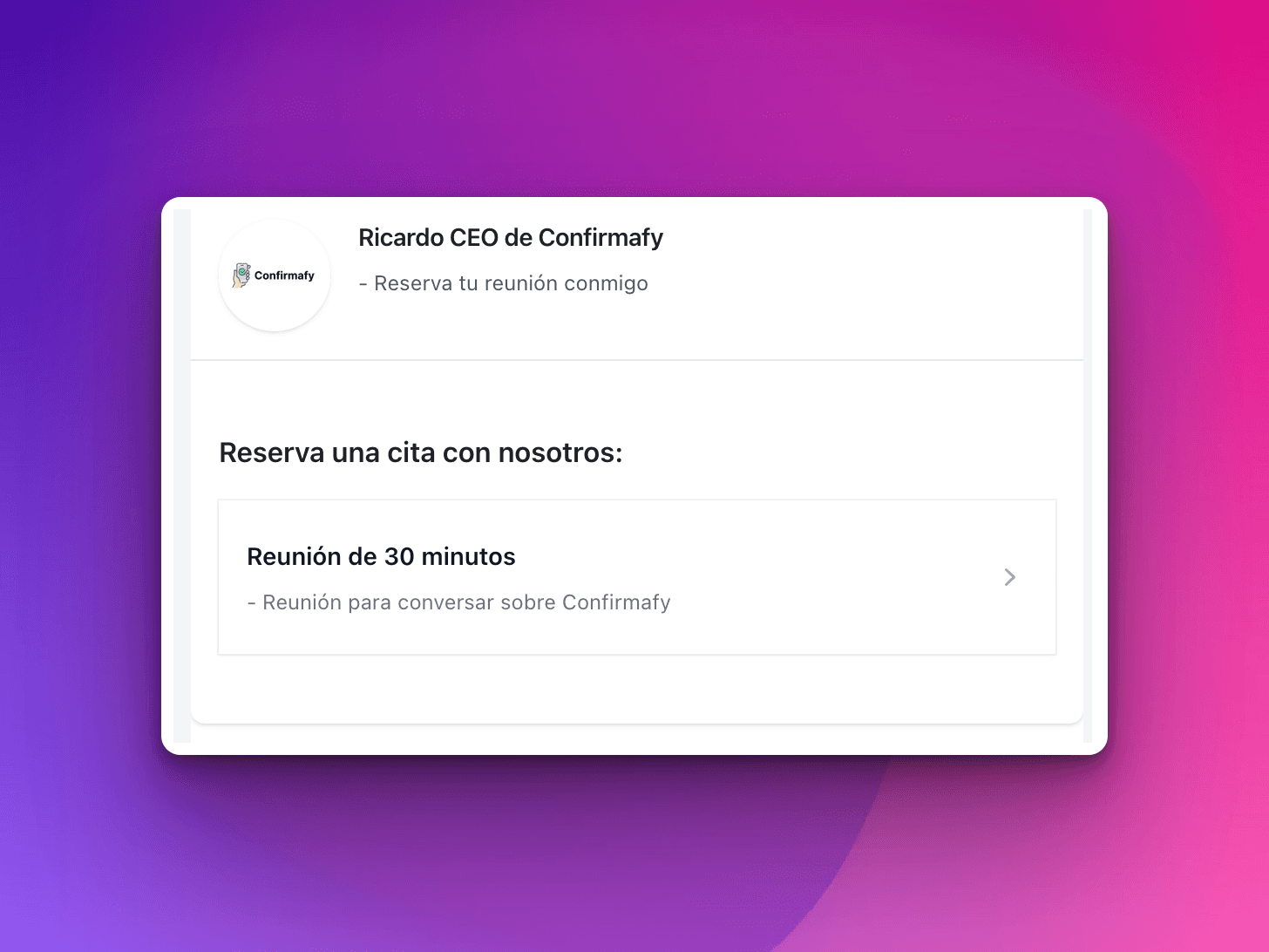 Página de reservas online de Confirmafy con los horarios disponibles