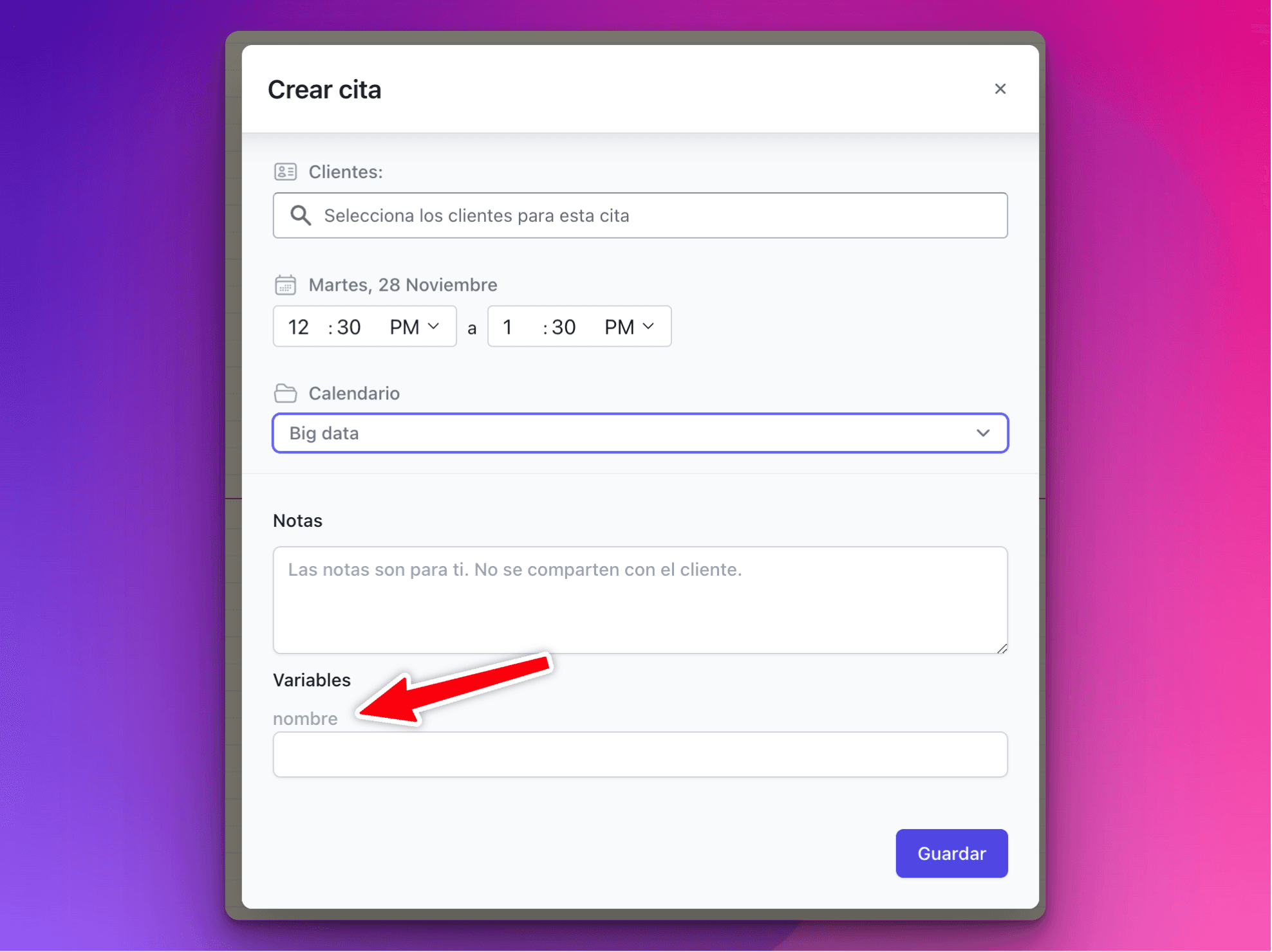 Variable en Calendario de Confirmafy