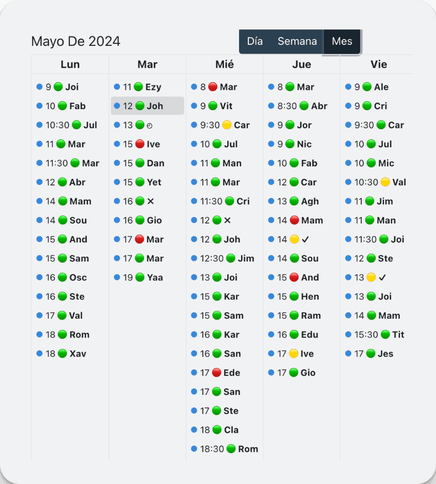 calendario de Fisioterapeuta